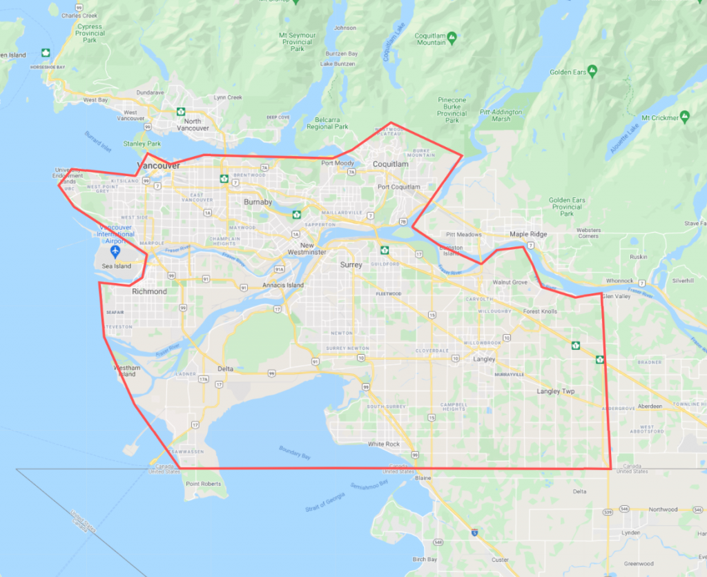 Map of Vancouver Service Area Appliance Repair