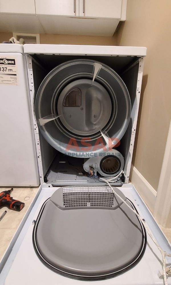 Repairing a dryer in Vancouver that was having lint clogging issues.