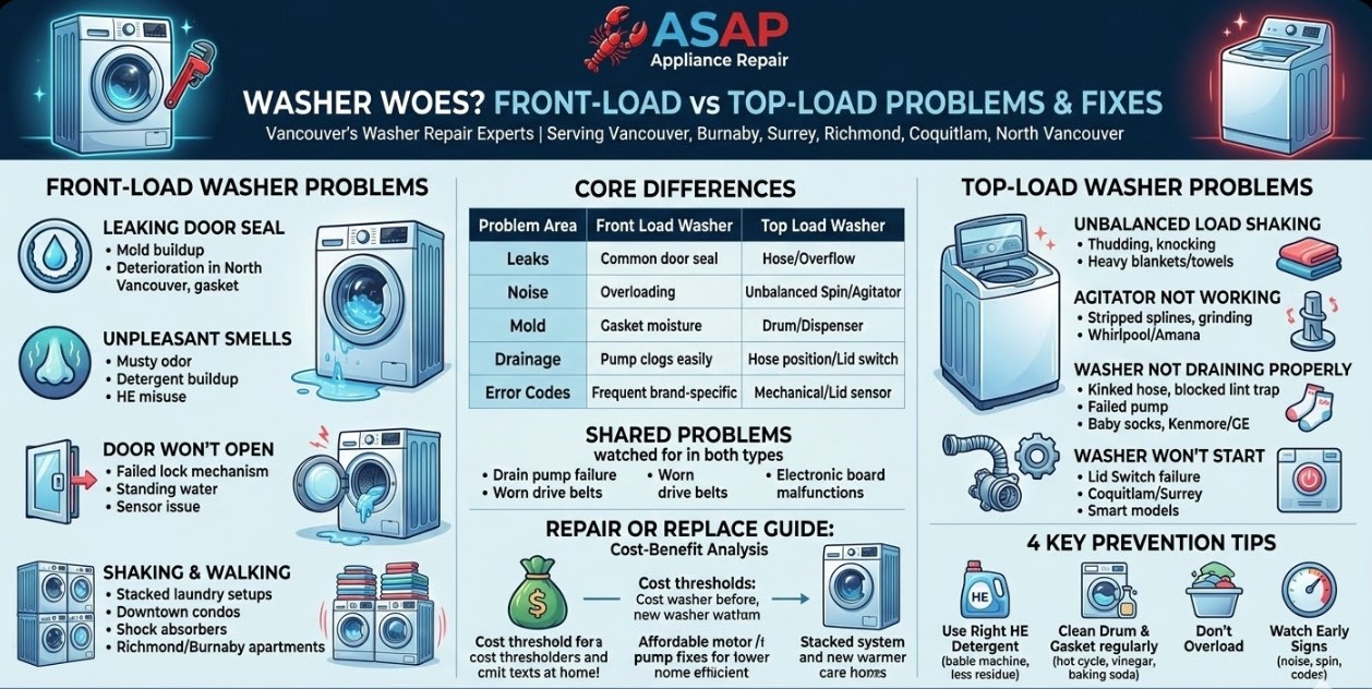 front load vs top load washer problems