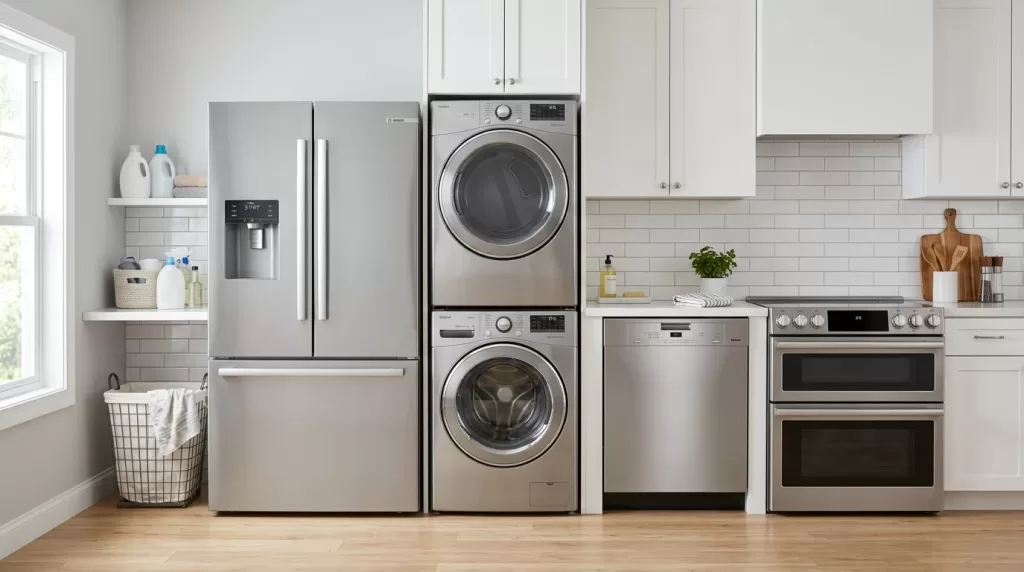 Common household appliances arranged in a modern home