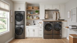 laundry room upgrades stacked combo side by side
